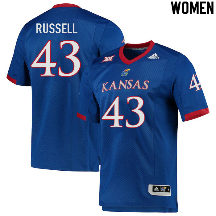 Women #43 Andrew Russell Kansas Jayhawks College Football Jerseys Stitched Sale-Royal - Click Image to Close